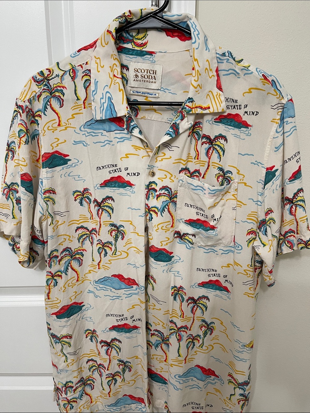 Scotch & Soda Cream Short-Sleeve Tropical Print Button-Up